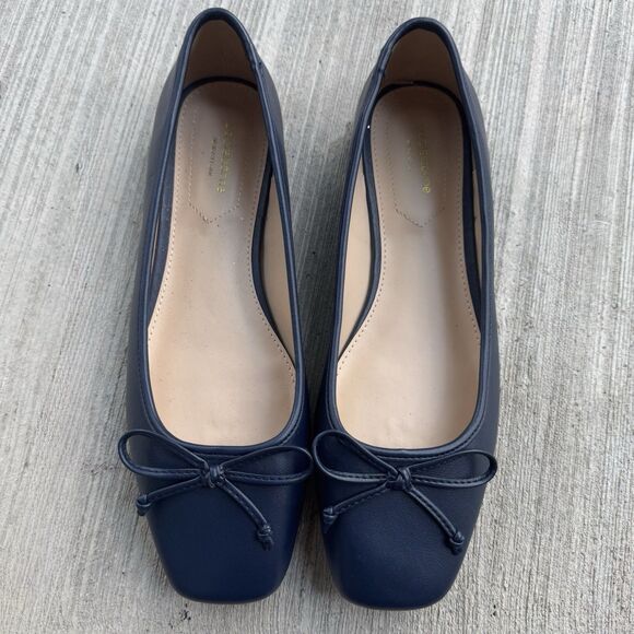 Liz Claiborne Square Toe Ballet Flats Shoes Size 9M Blue Bow Preppy Coquette NEW - Picture 1 of 9
